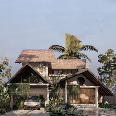 Tropical Exterior Design, Traditional Bunglow Designs, 1 Floor House Design, Tropical Residence, Tropical House Plans, Kerala Traditional House, Kerala Home Design, Japanese Traditional Architecture, Colonial House Exteriors