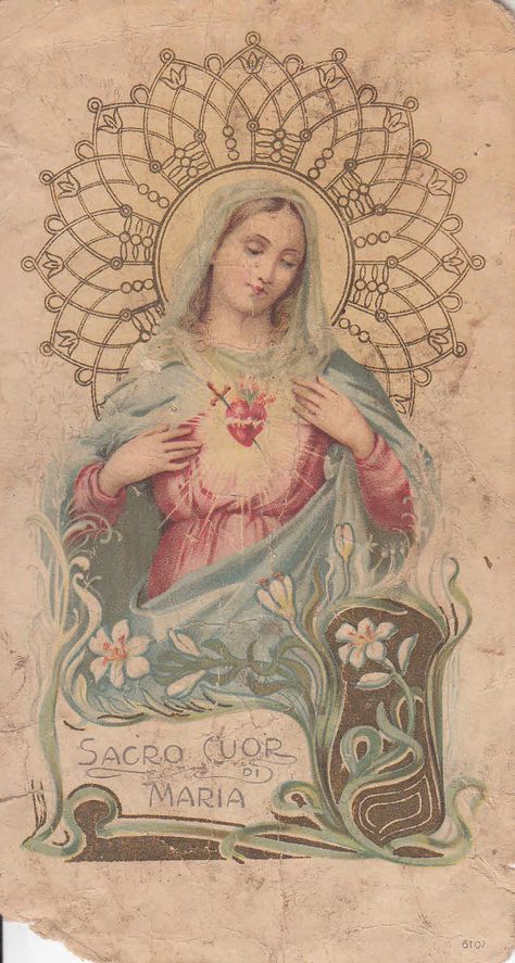 Mother Mary Tattoos, Virgin Mary Art, Vintage Holy Cards, Mother Mary Images, Kartu Doa, Immaculate Heart Of Mary, Heart Of Mary, Images Of Mary, Immaculate Heart