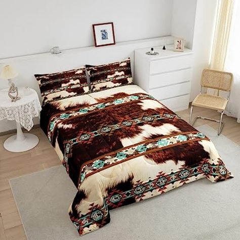 1 KING Down Comforter 104"x 90" + 2 Pillow Cases 36" X 20", 1pcs Bed Comforter and 2pcs Pillowcases in Bag. Oversized - Great coverage along the sides of bed. (Duvet Insert & Cases are printed on the Rront Side Only. ) Brown Highland Cow, Skin Room, Cowboys Gifts, Western Bedding Sets, Western Bedding, Highland Cow Print, Comforter Set, Highland Cow, Duvet Insert