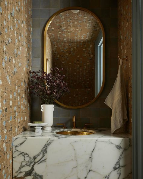 @lomillerphoto Parisian Apartment Bathroom, White Brick Tiles, Hay Design, Powder Room Decor, Powder Room Design, Parisian Apartment, Stylish Bathroom, Residential Interior Design, Interior Photography