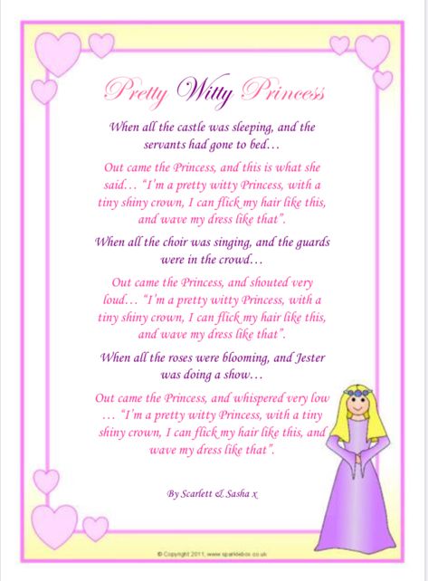 Pretty Witty Princess Poem Princess Poems, Flicks Hair, Tongue Twisters, Letter P, A Princess, Alphabet, Quick Saves