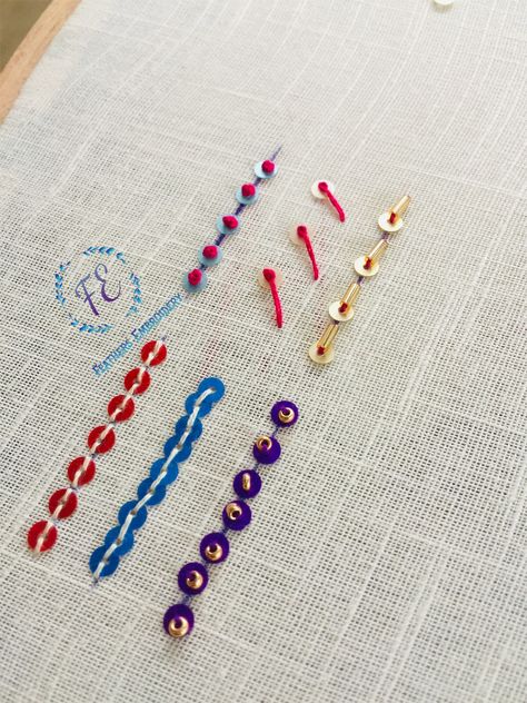 Embroidery Beads Tutorial, Embroidery Basic Stitches, How To Sew Sequins, Sew Sequins, Feather Embroidery, Embroidery Fashion Detail, Embroidery Beads, Basic Embroidery, Basic Stitches