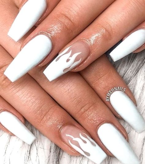 pinterest: emann00 #ideasdeuñas #uñas Fire Nails Acrylic, Acrylic Nails Summer, Nails Dark, Nails Summer Nails, Nails Natural, Nails Cute, Blue Acrylic Nails, White Acrylic Nails, Simple Acrylic Nails