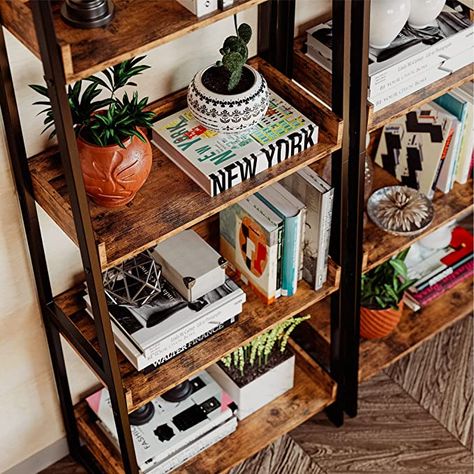 This ladder shelf can be used as a plant stand, bookcase, bathroom cabinet, storage organizer in your living room, etc.! #bohemian #boho #bohostyle #bohemianstyle #bohobaby #bohochic #fashion #hippie #vintage #homedecor #gypsy #love #bohodecor #style #jewelry #art #bohofashion #hippiestyle #interiordesign #macrame #summer #bohemia #bohojewelry #like #bohovibes #interior #amazon #ootd #decor #love #fashion #beautiful #cute Furniture For Bathroom, Industrial Shelving, Bookcase Ladder, Shelf Storage, Shelves Rack, Cute Office Decor, Industrial Bookshelf, Ladder Bookshelf, Ladder Shelf