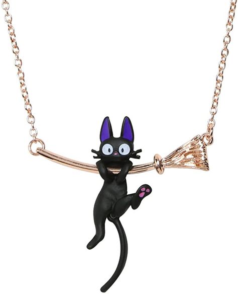 AmazonSmile: Studio Ghibli Kiki's Delivery Service Jiji Hanging on Broom Necklace: Jewelry Jiji Kiki's Delivery Service, Ghibli Kiki, Jiji Cat, Studio Ghibli Kiki's Delivery Service, Ghibli Kiki's Delivery Service, Fandom Jewelry, Cosplay Jewelry, Kiki Delivery, Front Back Earrings