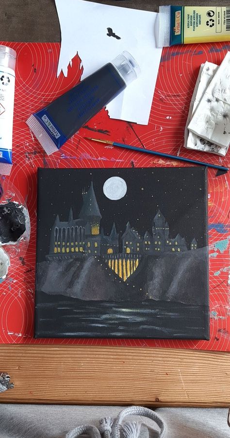 Harry Potter Inspired Paintings, Harry Potter Aesthetic Painting, Harry Potter Art Painting Canvases, Harry Potter Painting Ideas On Canvas, Harry Potter Painting Ideas, Harry Potter Art Painting, Harry Potter Canvas Painting, Hogwarts Painting, Canvas Art Painting Abstract