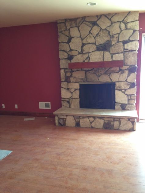 before-renovation-stone-fireplace - Home Decorating Trends - Homedit Fireplaces Makeover Modern, Stone Fireplace Remodel, Stone Fireplace Decor, Painted Stone Fireplace, Shots Snap, Stone Fireplace Makeover, Rock Fireplace, Simple Fireplace, Stacked Stone Fireplaces