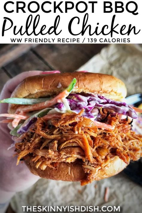 Skinnytaste Chicken Sandwich, Crockpot Bbq Pulled Chicken, Bbq Pulled Chicken Recipes, Crockpot Pulled Chicken, Skinnyish Dish, Pulled Chicken Recipes, Bbq Pulled Chicken, Hot Sandwiches, Macro Counting