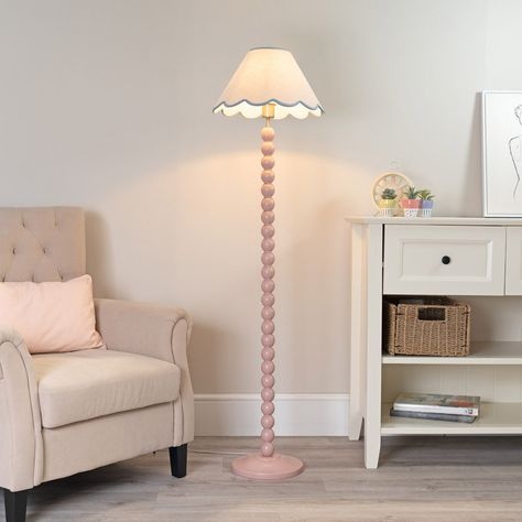 The bobbin floor lamp in powder blue is the best way to add a little sweetness to your style. Soften up your interiors with a style so versatile you could have one in every room from the nursery to the dining room. Matched with a blue trim scallop shade. Heritage Hues Shade Colour: White/Blue, Base Finish: Painted Rose Pink Floor Lamp, Blue Floor Lamps, Pink Floor, Linen Lamp Shades, Ceiling Light Fittings, Fabric Lamp, Wooden Floor Lamps, Traditional Floor Lamps, Floor Lamp Bedroom