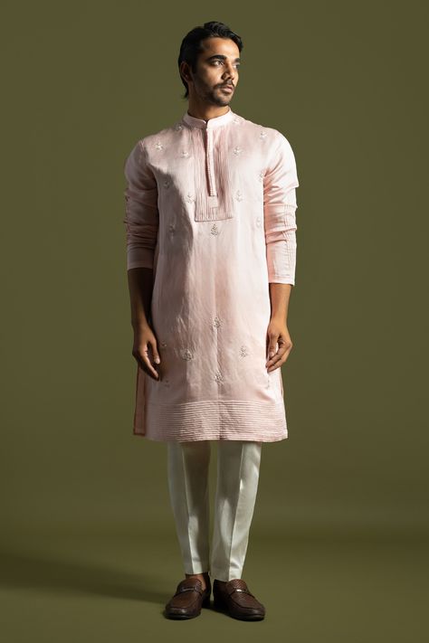 Buy Pink Kurta Linen Satin Embroidered Thread With Pant Pyjama For Men by Paarsh Online at Aza Fashions. Kids Indian Wear, Pajamas For Men, Pink Kurta, Pajama Pattern, Tarun Tahiliani, Kurta Pajama, Thread Embroidery, Fashion App, Mens Pajamas