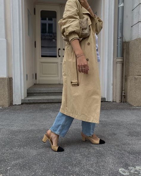 Chanel Heels Outfit, Chanel Slingback Outfit, Slingback Outfit, Chanel Shoes Outfit, Slingback Heels Outfit, Jean Azul, Pumps Outfit, Chic Outfits Classy, Chanel Slingback