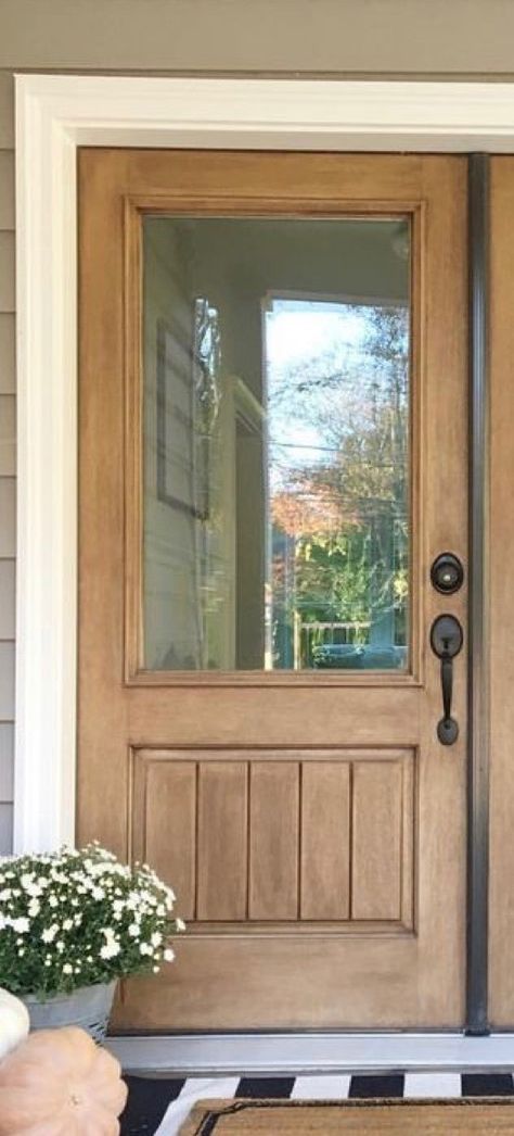 Front door. 3ft wise Building A Front Door, Gorgeous Front Doors, Raw Wood Front Door, Light Wood Stain Front Door, Front Door With Large Window, Farmhouse Front Door With Glass, Single Side Light Front Door, Single Wooden Front Door, Half Light Front Door