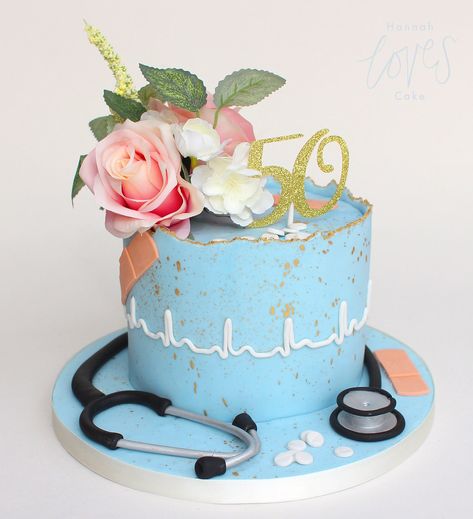 Doctors Birthday, Doctor Birthday Cake, Doctor Birthday, 50th Cake, 50th Birthday Cake, 50th Birthday, Silk Flowers, Fondant, Birthday Cake