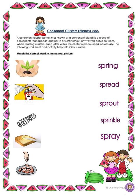 Consonant Clusters Word Cluster, Consonant Clusters, Consonant Blends Worksheets, Spring Worksheet, Blends Worksheets, Spring Reading, Addition And Subtraction Worksheets, Kindergarten Skills, Consonant Blends