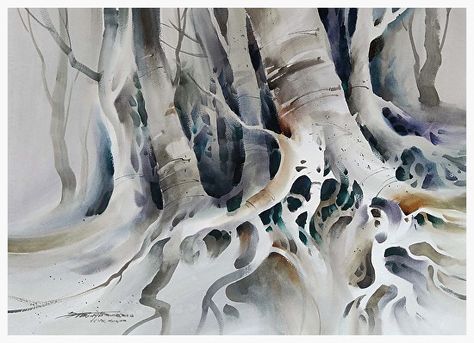 Negative Watercolor Painting, Linda Kemp, Negative Watercolor, Sterling Edwards, Watercolor Negative Painting, Negative Painting, Painting Trees, Abstract Art Paintings, Abstract Tree Painting