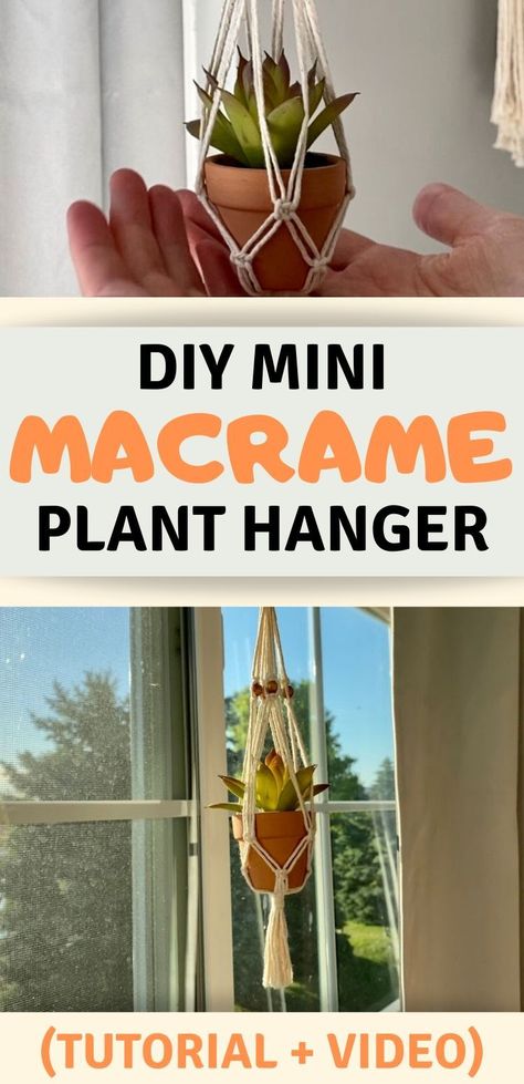 Macrame Plant Hanger Small Pot, Mini Macrame Plant Hangers, Macrame Plant Hanger For Car, How To Make Mini Macrame Plant Hanger, Mini Macrame Pot Hanger Diy, Macrame Car Plant Hanger Diy, Macrame Plant Hanger For Small Pots, Miniature Macrame Plant Hanger, Macrame Car Plant Hanger