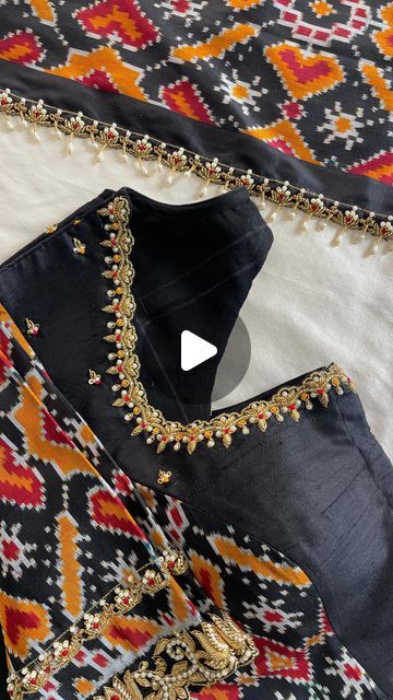 Bridal Boat Neck Blouse Designs, Patola Saree Blouses Work, Patola Blouse Design, Patola Blouse Design Work, Patola Blouse, Fashionable Saree, Blouse Works, Cotton Saree Blouse Designs, Cotton Blouse Design