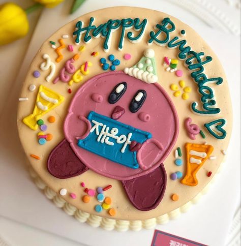 Kirby Cake Aesthetic, Kirby Cake Ideas, Kirby Cupcakes, Kirby Birthday Cake, Kirby Cake, Kirby Birthday, 15th Birthday Cakes, Ugly Cakes, Pastry Design