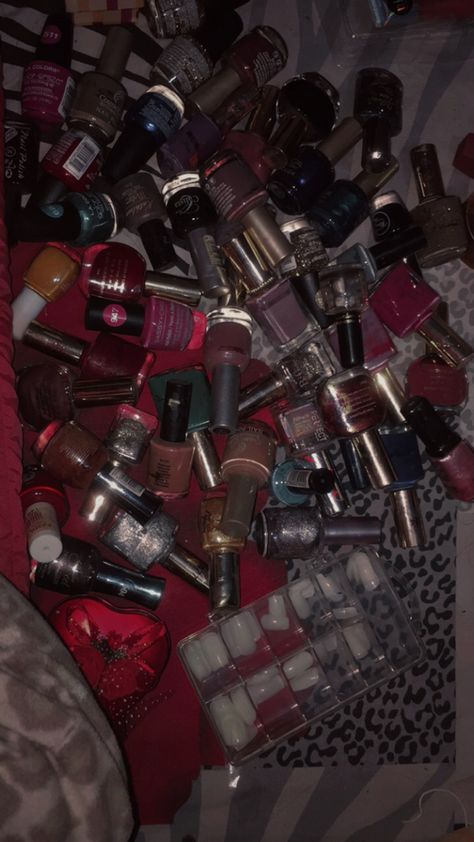 Nail Polish 💅🏻 collection 😍🖤 #nailpolishlover #fashion #style #bloggerfashion #blogger #girlystuff #darkaesthetics #aesthetic Nail Inspo Nail Polish, Chipped Nail Polish Aesthetic, Anushka Core, Nail Polish Aesthetic, Nail Paints, Dark Nail Polish, Pinterest Contest, Nude Nail Polish, Dark Nails