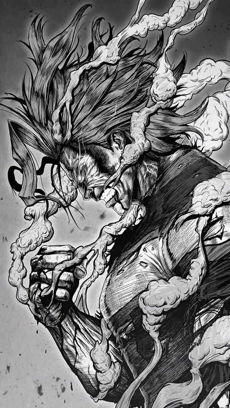 free wallpapers 4K almighty, my hero academia, anime, character, warrior, evil, smoke, black and white, art for mobile and desktop Naruto Sketch Drawing, Dragon Ball Painting, Manga Drawing Tutorials, Anime Drawing Books, All Might, Wallpapers Images, Hero Wallpaper, Anime Shadow, Anime Artwork Wallpaper