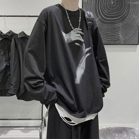 Fete Emo, Baggy Fashion, Streetwear Clothes, Baggy Clothes, Mode Casual, Men's Korean Style, Swaggy Outfits, Grunge Outfits, Long Sleeve T Shirts