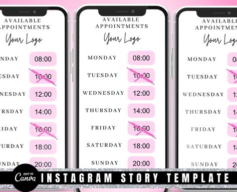 Weekly Availability Calendar Instagram Story, Black Pink Available Appointments Calendar, Instagram Story Schedule Template, Beauty Template Instagram Story Black, Calendar Instagram Story, Available Appointments, Instagram Calendar, Calendar November, Beauty Template, Nail Business, Appointment Calendar, Canva App