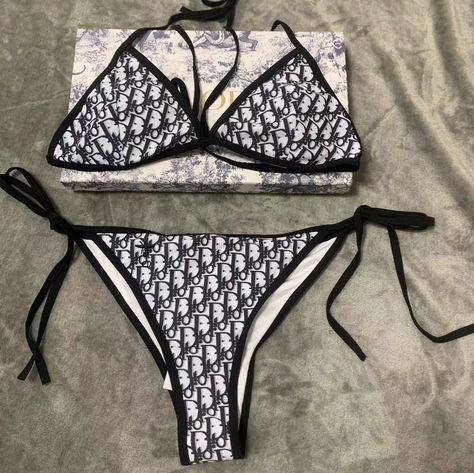 This Is The Bikini I Bought My Size Is Too Big To Wear Brand New Bikini With Box Size: M Bathing Suit Designs, Swimsuit Design, My Size, Bathing Suits, Dior, Black White, Brand New, Black And White, Plus Fashion