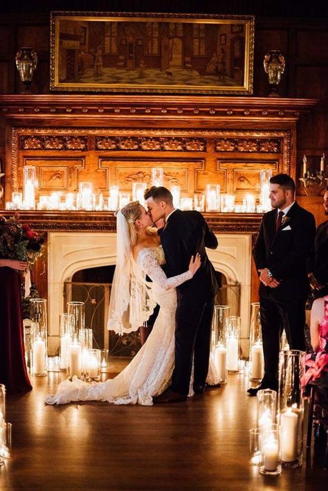 Romantic Candlelit Wedding, Candlelit Ceremony, Wedding Fireplace, Candlelit Wedding, Candle Lit Wedding, Winter Wedding Venues, Tacoma Wedding, Wedding Venues Indoor, Wedding Themes Winter