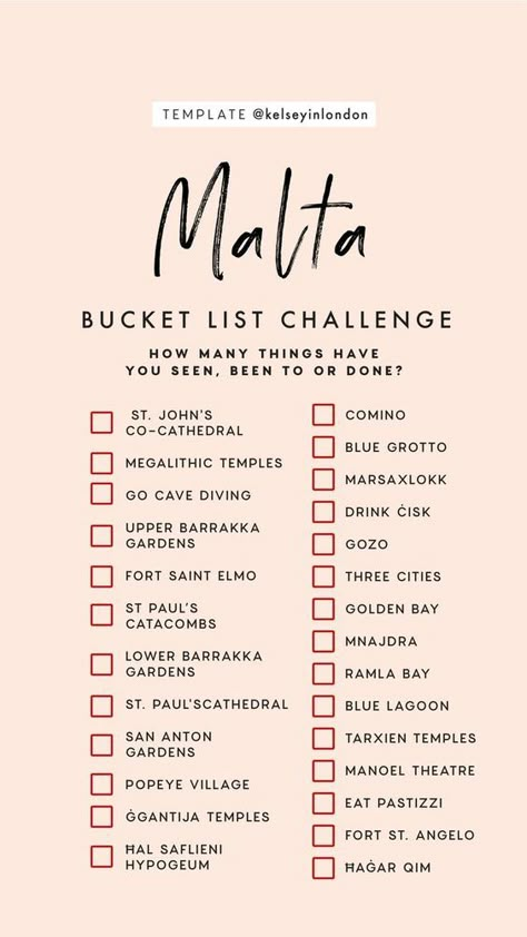 Kelsey In London, Bucket List Challenge, Malta Travel Guide, Australia Bucket List, List Challenges, Malta Travel, Travel Bucket Lists, Ultimate Bucket List, Travel Wishlist