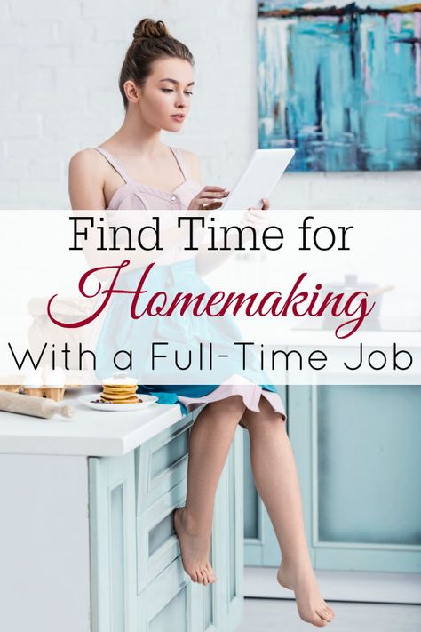 Working full-time or part-time outside of the home and struggling to find time for homemaking? These tips can help. #homemaking #cleaning Homesteading While Working Full Time, Cleaning Schedule Working Full Time, How To Homestead With A Full Time Job, Homemaking With A Full Time Job, Full Time Working Mom Cleaning Schedule, Homemaking While Working Full Time, Working Homemaker, Cleaning Schedule For Working Women, Working Housewife