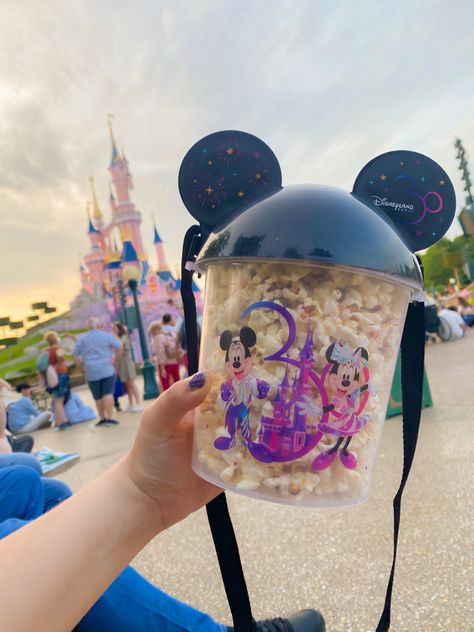 Disneyland Paris castle behind a popcorn bucket with the Disneyland Paris 30 th Logo on it! Disneyland Popcorn Bucket, Disneyland Paris Shops, Disneyland Paris Merchandise, Disneyland Shopping, Disneyland Paris Food, Disneyland Paris 30th Anniversary, Disneyland Popcorn, Disneyland Shop, Disney Popcorn