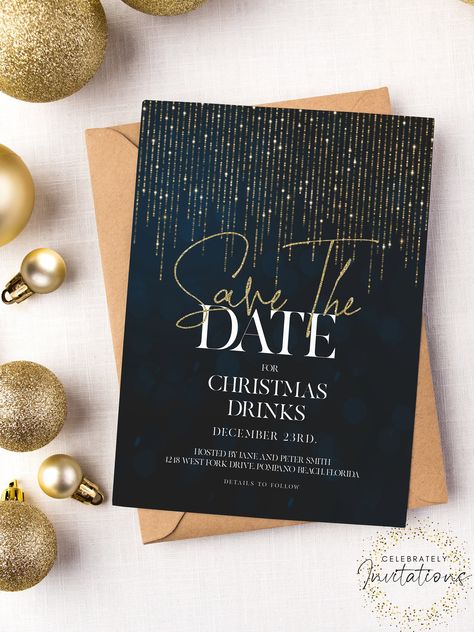 "Save The Date Christmas Party Invitation Editable Template Holiday Christmas Sparkle Invite Printable Instant Download At Celebrately Invites, these do it yourself Save the Date's are simple and easy to use. You can edit and print our editable Save the Date, saving money and time. Our DIY Save the Date's come as an INSTANT DOWNLOAD making them great for letting your guests know there is an important date for them to remember. We know these Save the Date's will add a special touch to your party. Save The Date Christmas Party, Festive Aesthetic, Safe The Date, Christmas Save The Date, Diy Save The Date, Christmas Invitation Card, Christmas Invite, Christmas Party Invite, Diy Save The Dates