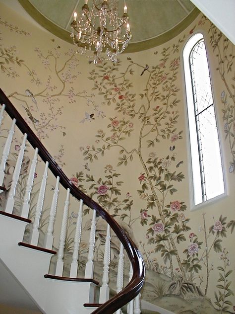 Scenic Wallpaper - Wallpaper Installation, Preservation, and Restoration Staircase Wallpaper, Real Wolf, Long Island Mansion, Island Mansion, Wallpaper Stairs, Wallpaper Installation, Jordan Belfort, Stair Wall, Staircase Wall