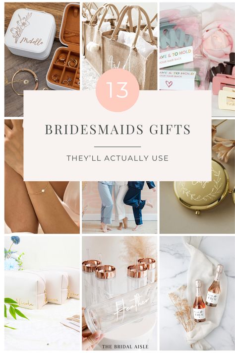 Best bridesmaid gift ideas from small little gifts to bigger gift ideas. Check out this post of gift ideas your bridesmaids will actually use #bridetobe #bridalblog #weddingblog #giftideas #personalizedgifts #bridesmaidsgifts #bridalparty #bridalpartygifts Gift To Bridesmaids From Bride, Bridesmaid Proposal Gifts Luxury, Classy Bridesmaids Gifts, Simple Bridesmaid Gift Ideas, Best Bridesmaids Gifts, Wedding Day Bridesmaid Gifts From Bride, Bridesmaid Must Haves, Bride Diy Gifts, Gift For Bridesmaids On Wedding Day