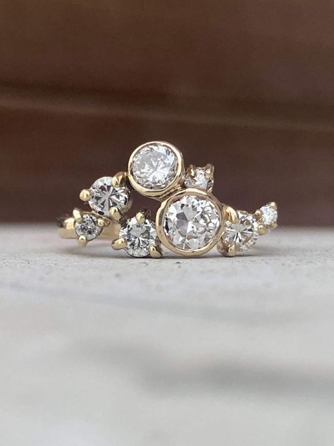 cluster heirloom diamond gold ring Multi Diamond Ring Designs, Resetting Diamonds Ideas, Heirloom Diamond Ring, Right Hand Diamond Rings, Diamond Cluster Rings, Dig Jewelry, Heirloom Ring, Chuck Lorre, Cluster Diamond Ring