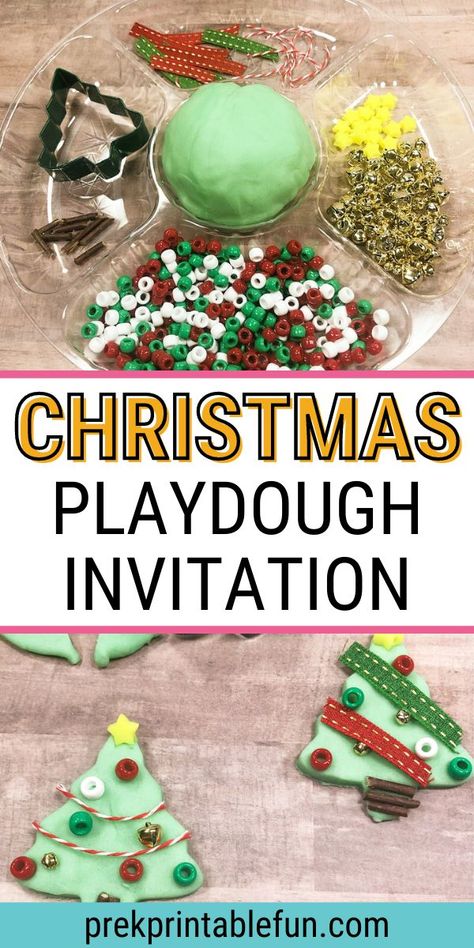 Invitation To Play Ideas, Christmas Invitation To Play, Playdough Invitation To Play, Strewing Ideas, Play Dough Invitation, Daycare Themes, Dough Ideas, Christmas Learning, Christmas Kindergarten