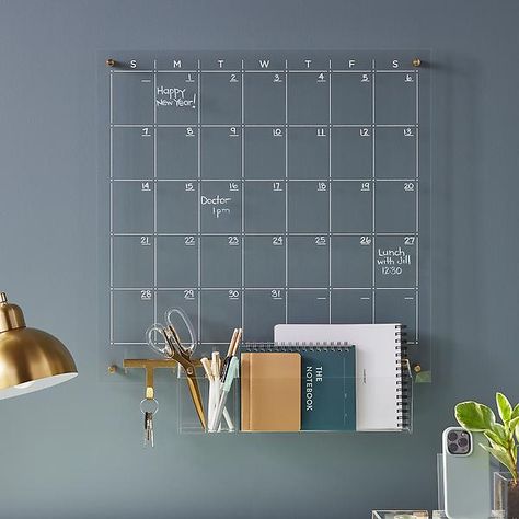 Russell Hazel Acrylic Clear & Gold Wall Mail Box | The Container Store Russell And Hazel, Bulletin Board Office, Large Wall Calendar, File Folder Organization, Office Calendar, File Boxes, Magnetic Boards, Desk Ideas, The Container Store