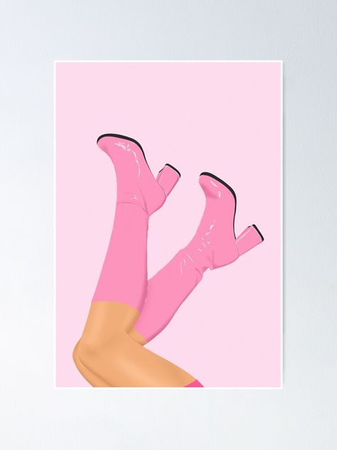 preppy pink Pink Wall Prints Aesthetic, Pink Go Go Boots, Pink Gogo Boots, Crafting Office, Apartment Posters, Disco Boots, Pink 2024, Dorm Prints, Boots Print