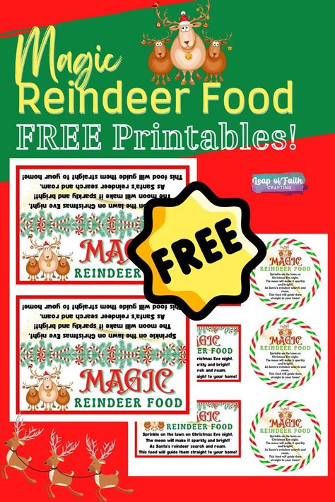 Picture of two different printables with labels of cute reindeer that say Magic Reindeer Food. Reindeer Food Ideas, Reindeer Food Printable Free, Magic Reindeer Food Printable, Free Printable Reindeer, Food Poem, Reindeer Food Poem, Reindeer Food Label, Reindeer Food Printable, Reindeer Printable