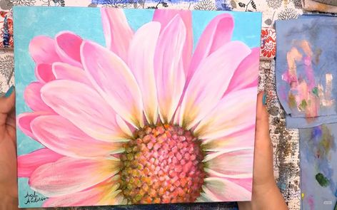 How To Paint A Daisy: 10 Amazing and Easy Tutorials! Paint A Daisy, Daisy Flower Drawing, Cherry Blossom Painting Acrylic, Decorative Painting Patterns, Fall Canvas Painting, Easy Flower Painting, Daisy Art, Daisy Painting, Flower Painting Canvas