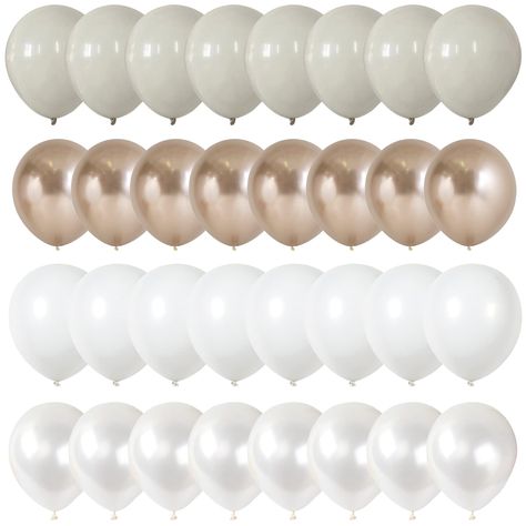 PRICES MAY VARY. 🎊 Champagne Gold and White Sand Balloons 🎊 - You will get 60 pieces 12 inch latex balloons with 4 different colors, include sand white balloons 20pcs, metallic champagne gold balloons 20pcs, matte white balloons 10pcs, pearl white balloons 10pcs, with 2pcs 10m balloon ribbons in gold and white. 🎊 Premium Material 🎊 - The beige white sand gold party balloons kit is made of high-quality natural latex, non-toxic and durable, thick and long-lasting, not easy to burst. They can b