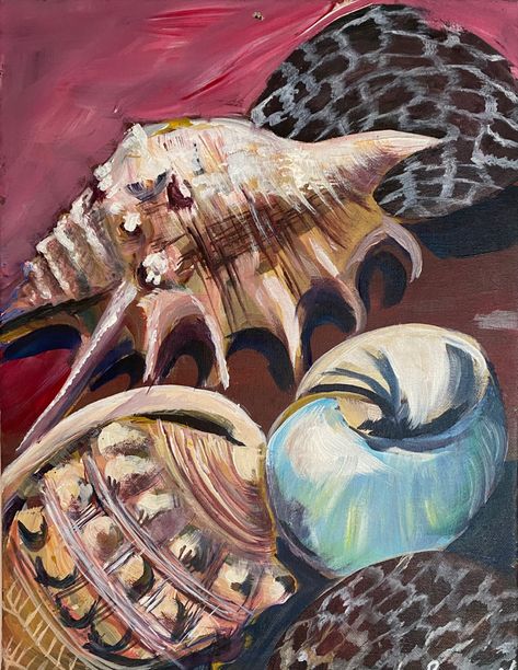 #acrylic #painting #shells Painting Shells, Igcse Art, Advanced Higher Art, Shell Drawing, Shell Painting, Gcse Art Sketchbook, Art Worksheets, Painted Shells, Gcse Art