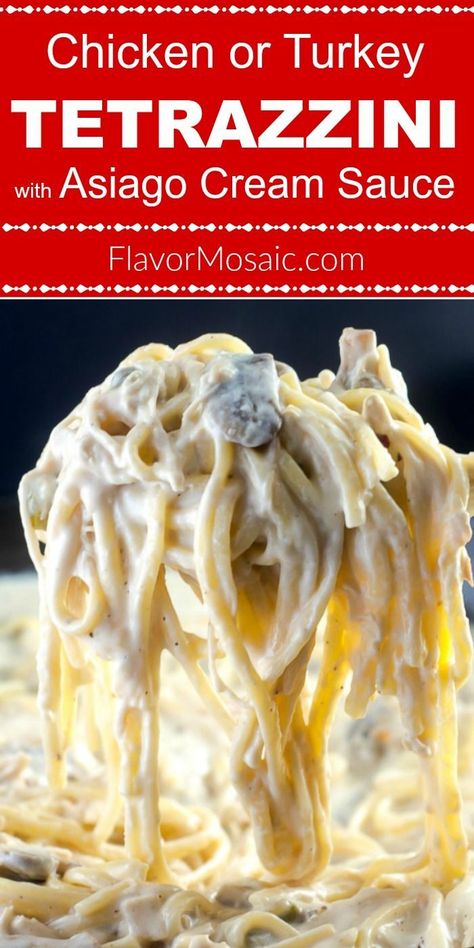 Asiago Cream Sauce, Chicken Tetrazzini Recipes, Mediterranean Dinner, Turkey Tetrazzini, Chicken Tetrazzini, Cooking Dishes, Easy Dinner Recipe, Rice Pasta, Sewing Things