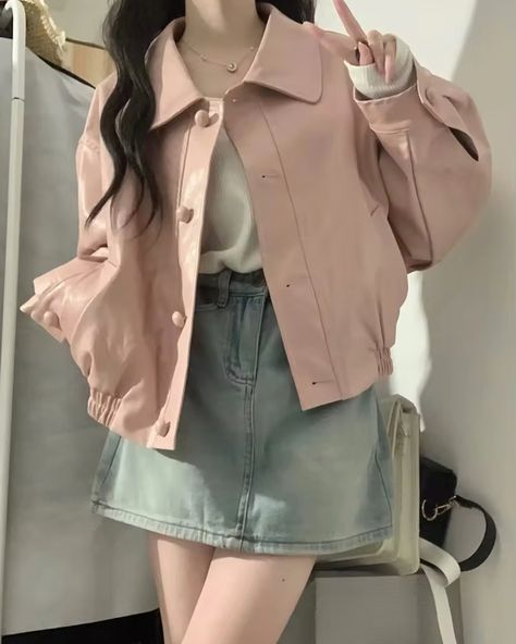 Yay or nay? Pink leather jacket💗 Pink Leather Jacket Outfit Aesthetic, Pink Leather Jacket Outfit, Leather Jacket Outfit, Pink Leather Jacket, Yay Or Nay, Leather Jacket Style, Leather Jacket Outfits, Jacket Outfit, Girls Jacket