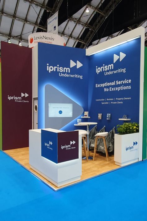 Exhibition stand for iprism Underwriting at the BIBA Conference at Manchester Central, 2023. Corporate Event Booth Design, Corporate Booth Design, Conference Booth Design, Interactive Exhibition Design, Interactive Booth, Business Exhibition, Creative Booths, 2023 Image, Small Booth