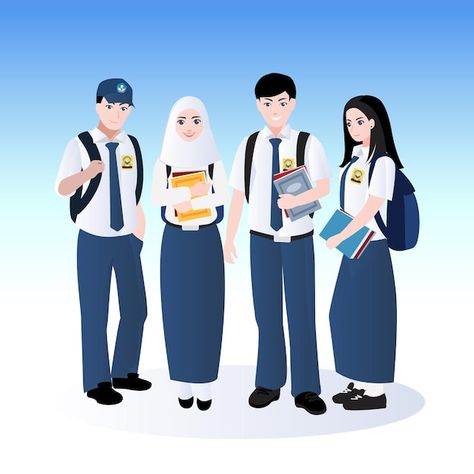 Junior high school students from indones... | Premium Vector #Freepik #vector #student-cartoon #school-people #boy-girl #kids-cartoon Student Animation, School Animation, Students Cartoon, Drawing Student, Student Illustration, Digital Graphics Art, Canva Hacks, Student Cartoon, Indian Boy