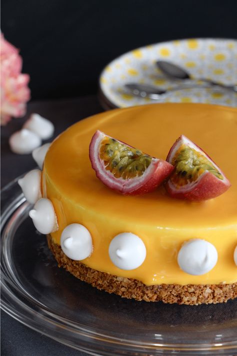 Mon Entremet Mangue et Fruits de la Passion – Casserole & Chocolat Passion Fruit Entremet, Entremet Recipe, Passion Fruit Mousse, Fruit Pastries, Mango Mousse, Fruit Sauce, Food Thermometer, Fruit Jelly, Number Cakes