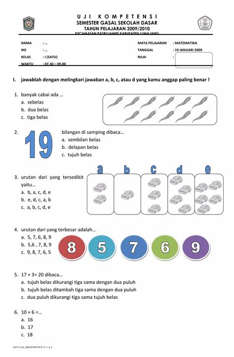 Soal matematika-1-12007 | PDF Mind Puzzles, Easy Toddler Activities, Semester 2, Kids Worksheets Preschool, Kindergarten Worksheets Printable, Kids Math Worksheets, 1st Grade Worksheets, Kindergarten Math Worksheets, Preschool Math