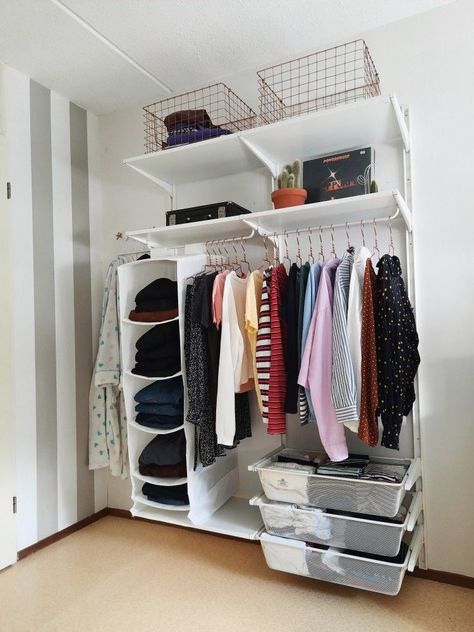 Closet Ikea Ikea with clothing Korean Closet Organization, Ikea Mulig, Closet Ikea, Closet Small Bedroom, Room Organization Bedroom, Colorful Room Decor, Small Room Design Bedroom, Open Closet, Dorm Room Designs