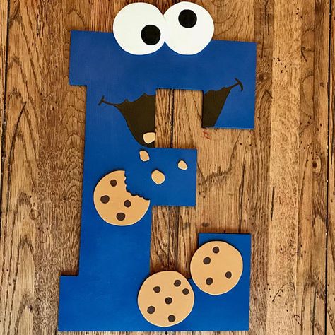 Sesame Street Custom Letters Big Bird Elmo Oscar the Street Custom, Cookie Monster Birthday Party, Monster Baby Showers, Halloween 1st Birthdays, Cookie Birthday Party, Monster 1st Birthdays, 2nd Birthday Party For Boys, Cookie Monster Party, Cookie Monster Birthday